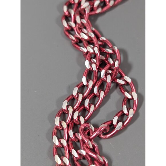 Vintage Pink Silver Tone Curb Cuban Multi Chain Layer Necklace 26" - Picture 4 of 9